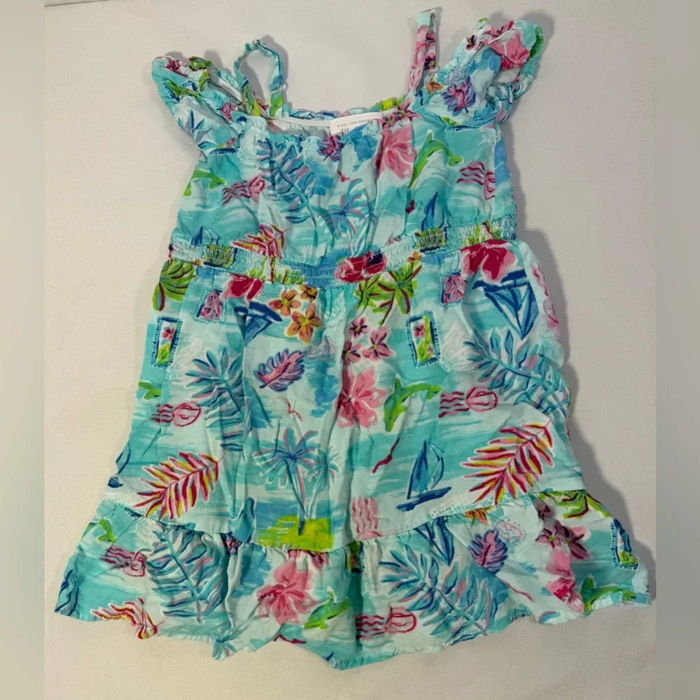 Girls 5T Tropical Dress The Children’s Place Blue Floral Sundress Off Shoulder - Picture 2 of 13